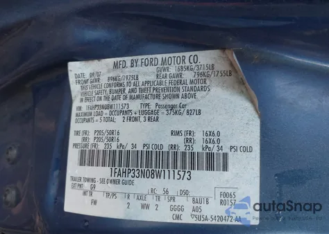2008 Ford Focus Se/Ses from USA, damaged, VIN 1FAHP33N08W111573